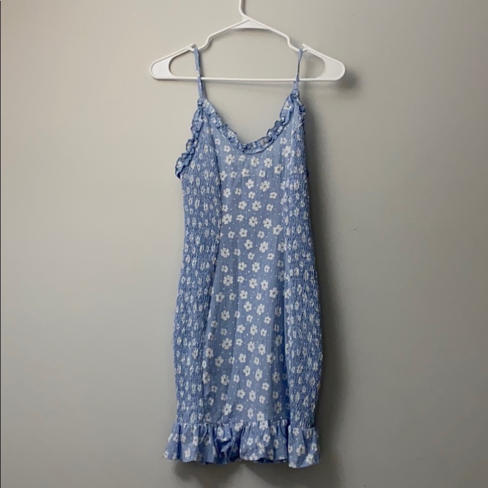 Morning Mist Light Blue Floral Bodycon Mini-Dress